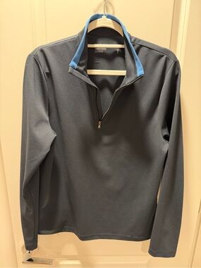 James Perse Men's Zip-Neck Sweater in Charcoal with Blue Trim